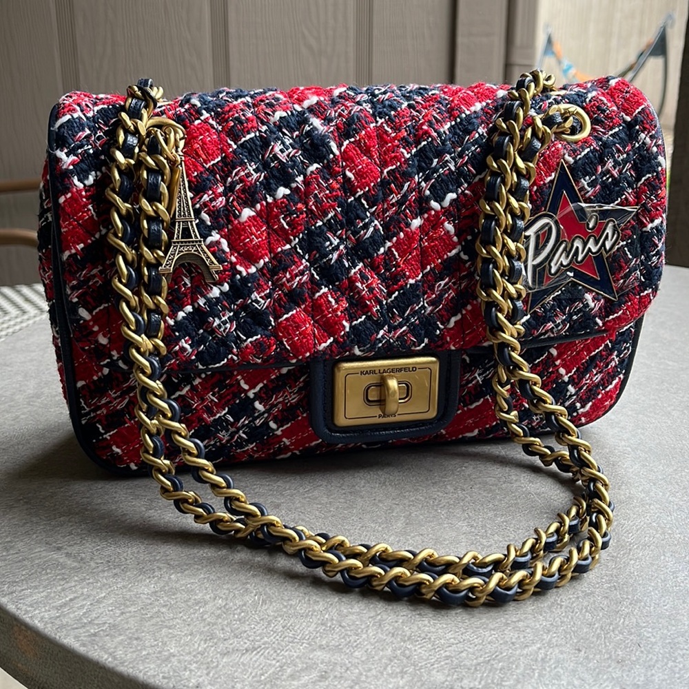 Karl Lagerfeld Paris Red/Navy Tweed Handbag